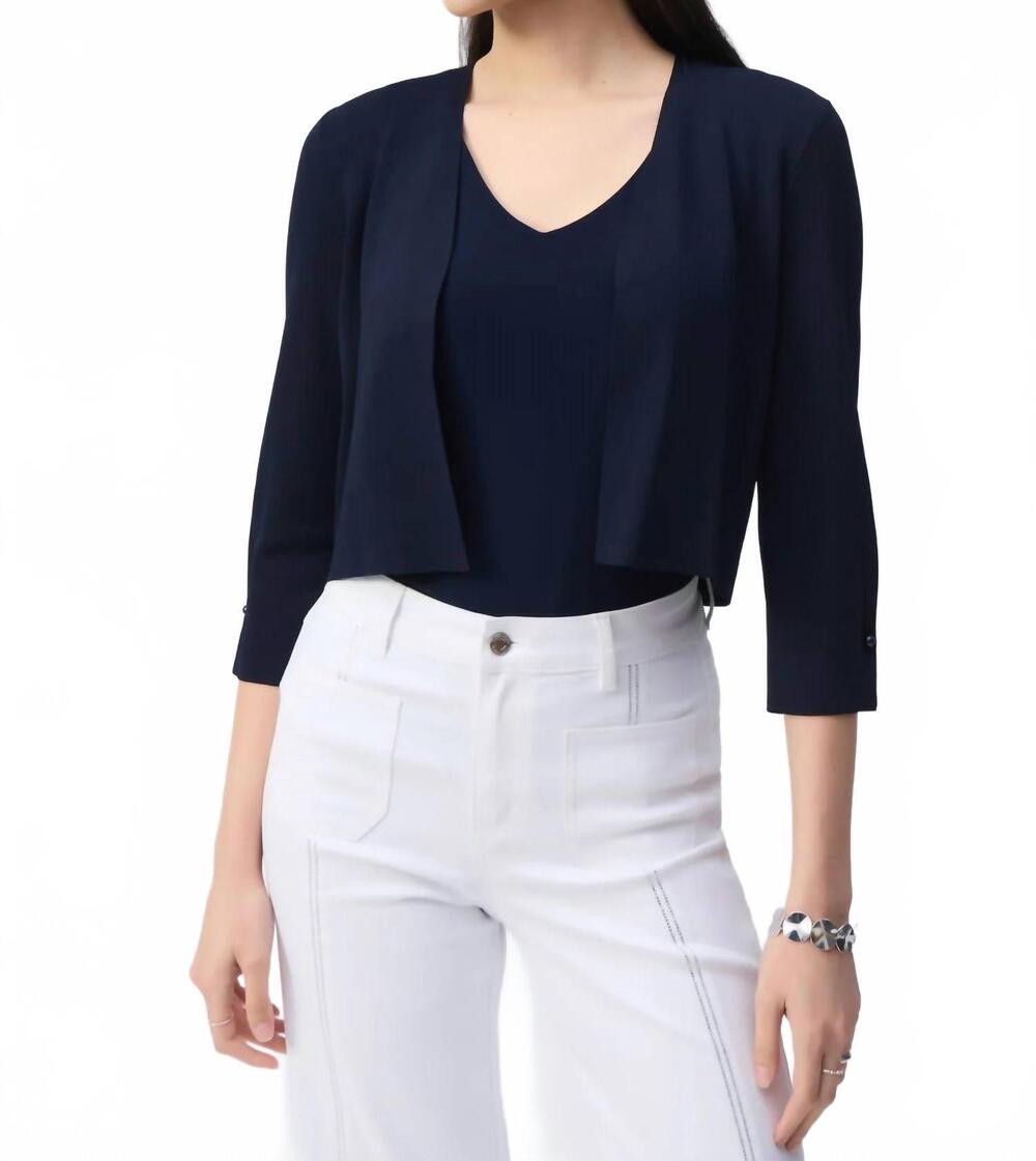 NEW JOSEPH RIBKOFF pearl ornament cropped cardigan in midnight blue